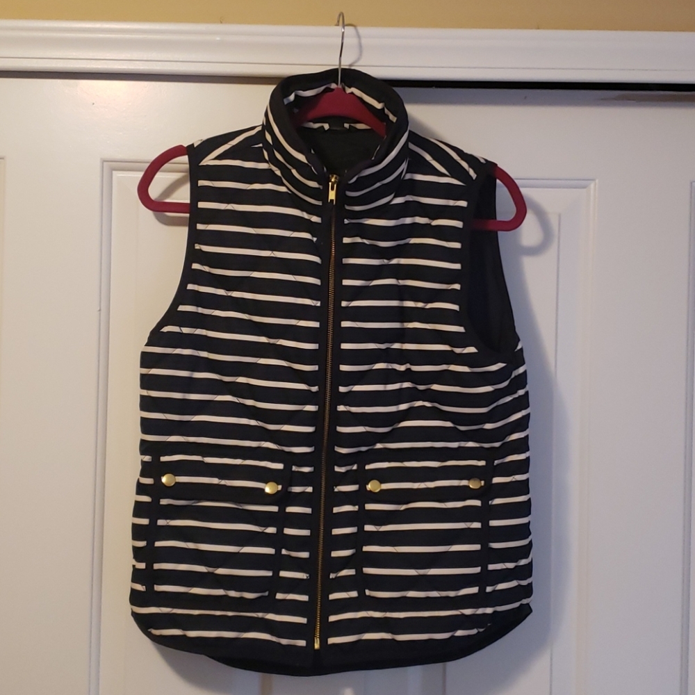 J.Crew Navy Striped Down Vest Sz S